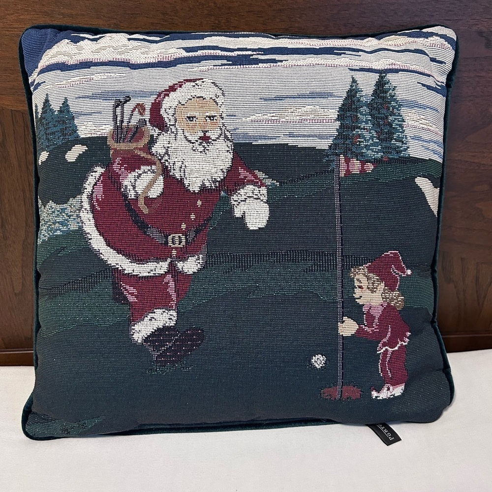 Portofino tapestry velvet holiday Festive Santa Golf Throw Pillow xmas decor